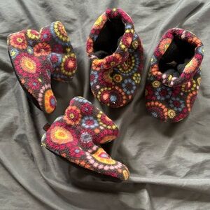 Multicolor Fleece Acorn Easy Slippers bundle of two booties